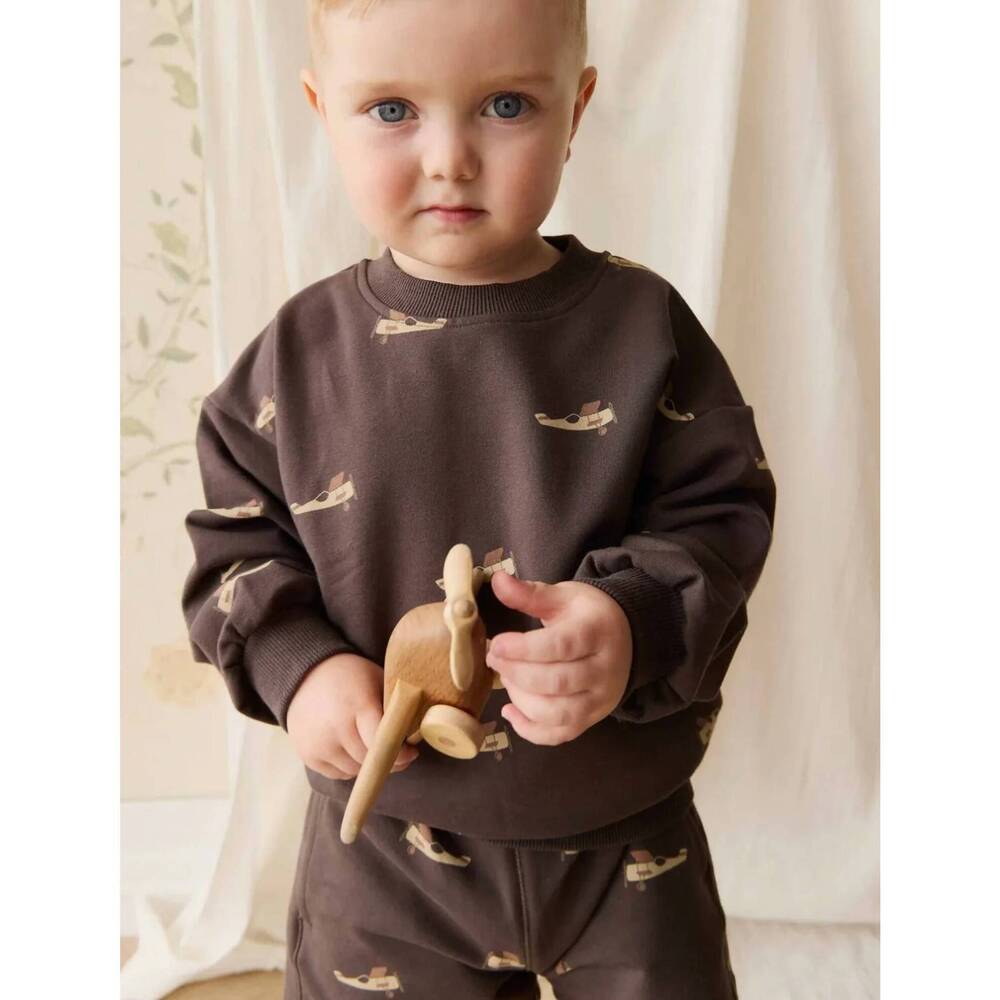 NEW JAMIE KAY kid's organic cotton peyton sweatshirt in pilot planes bistre